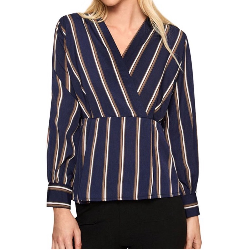 TopShop Striped Faux Wrap Blouse
